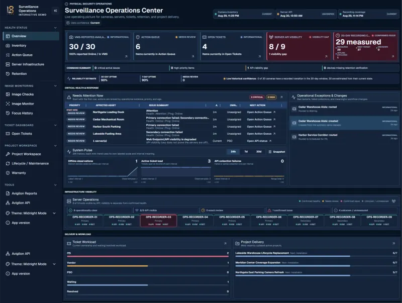 Valence Systems Surveillance Operations Center dashboard